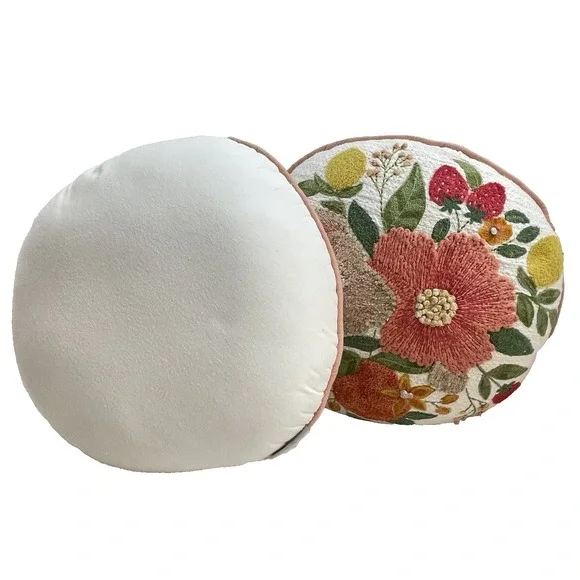 Artistic Accent 100% Cotton Embroidered Flower Summer Decor Boho Pillow Set Of 2 - Picture 2 of 8